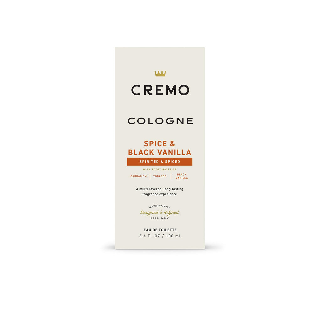 Cremo Cologne For Men - Spice & Black Vanilla Mens Cologne Spray, An Explosion of Vibrant Spices, Dark Woods and Black Vanilla, Multi-Layered Signature Men's Fragrances, 3.4 Fl Oz