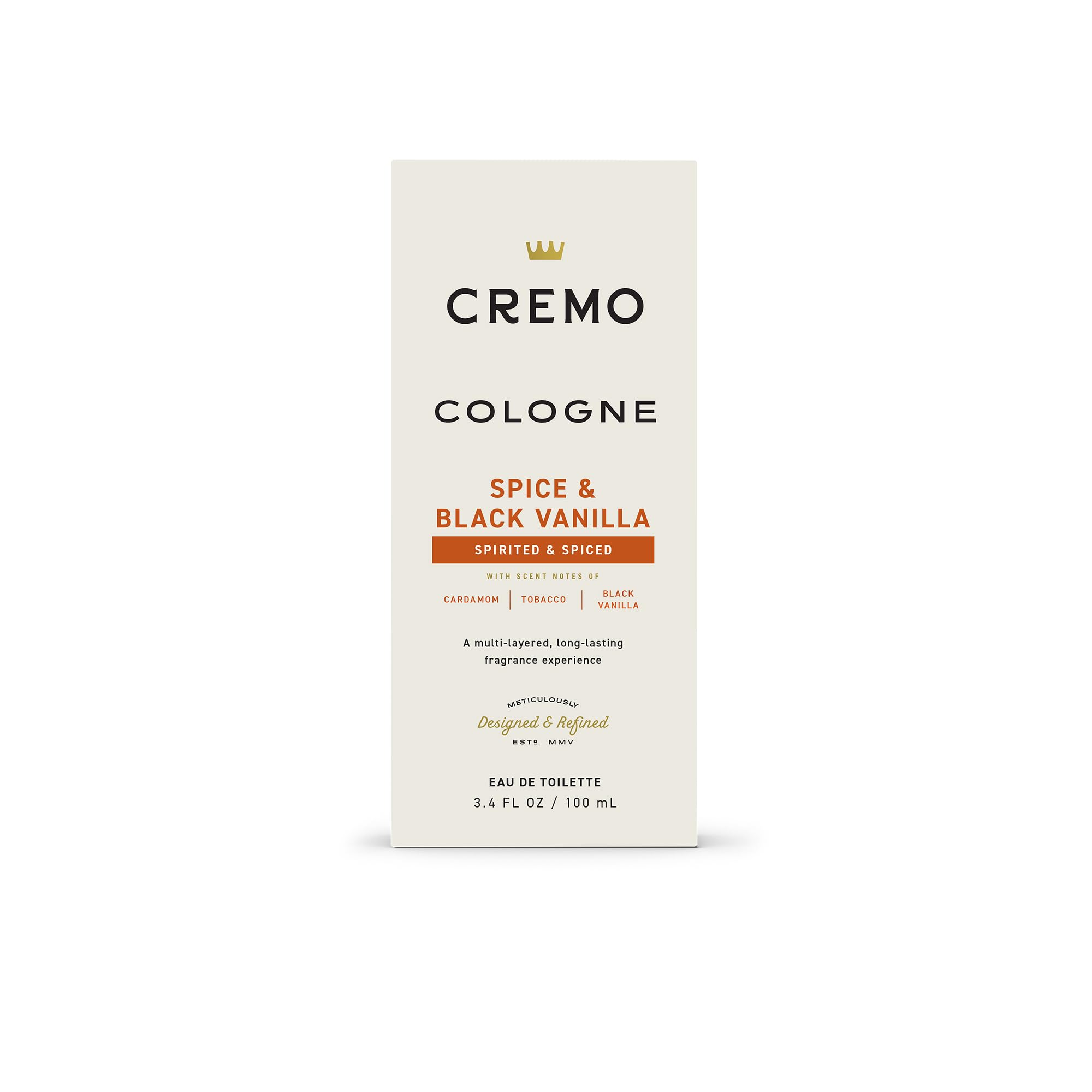 Cremo Cologne For Men - Spice & Black Vanilla Mens Cologne Spray, An Explosion of Vibrant Spices, Dark Woods and Black Vanilla, Multi-Layered Signature Men's Fragrances, 3.4 Fl Oz