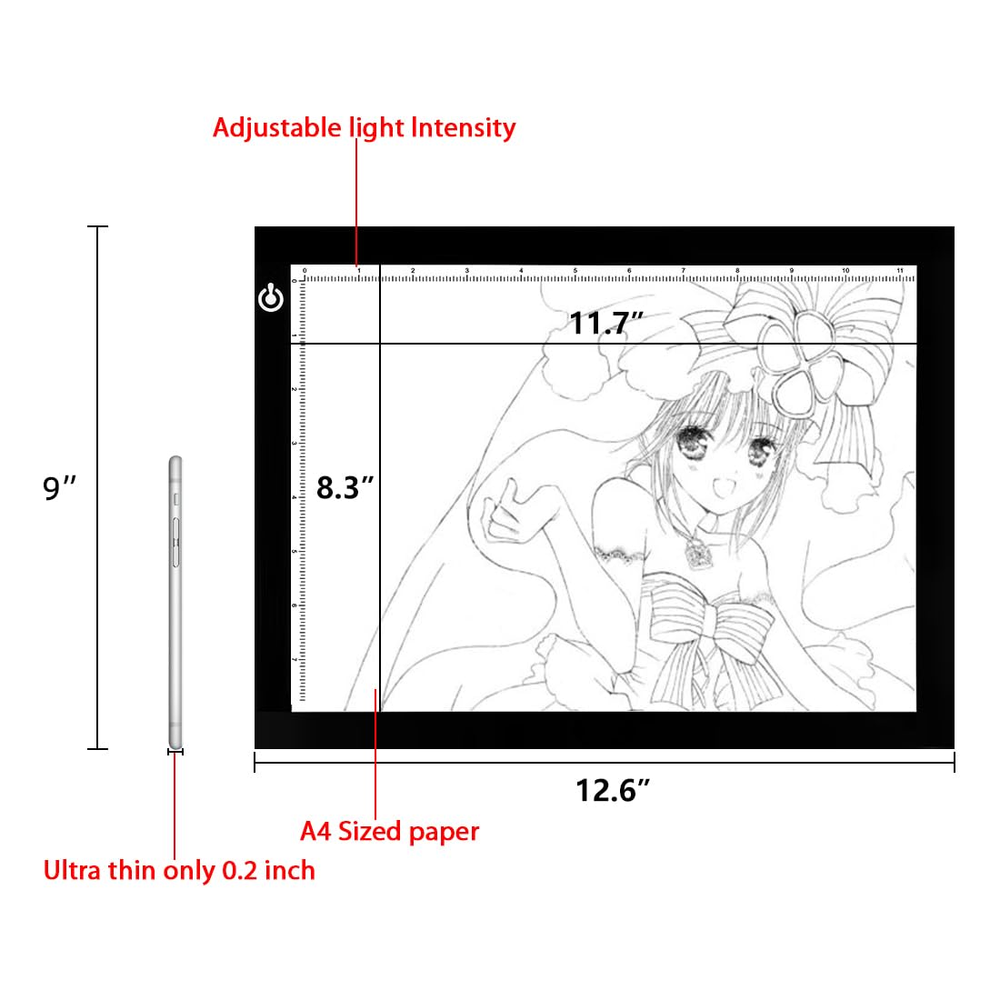 LitEnergy A4 LED Copy Board Light Tracing Box, Ultra-Thin Adjustable USB Power Artcraft LED Trace Light Pad for Tattoo Transferring, Drawing, Streaming, Sketching, Animation, Stenciling