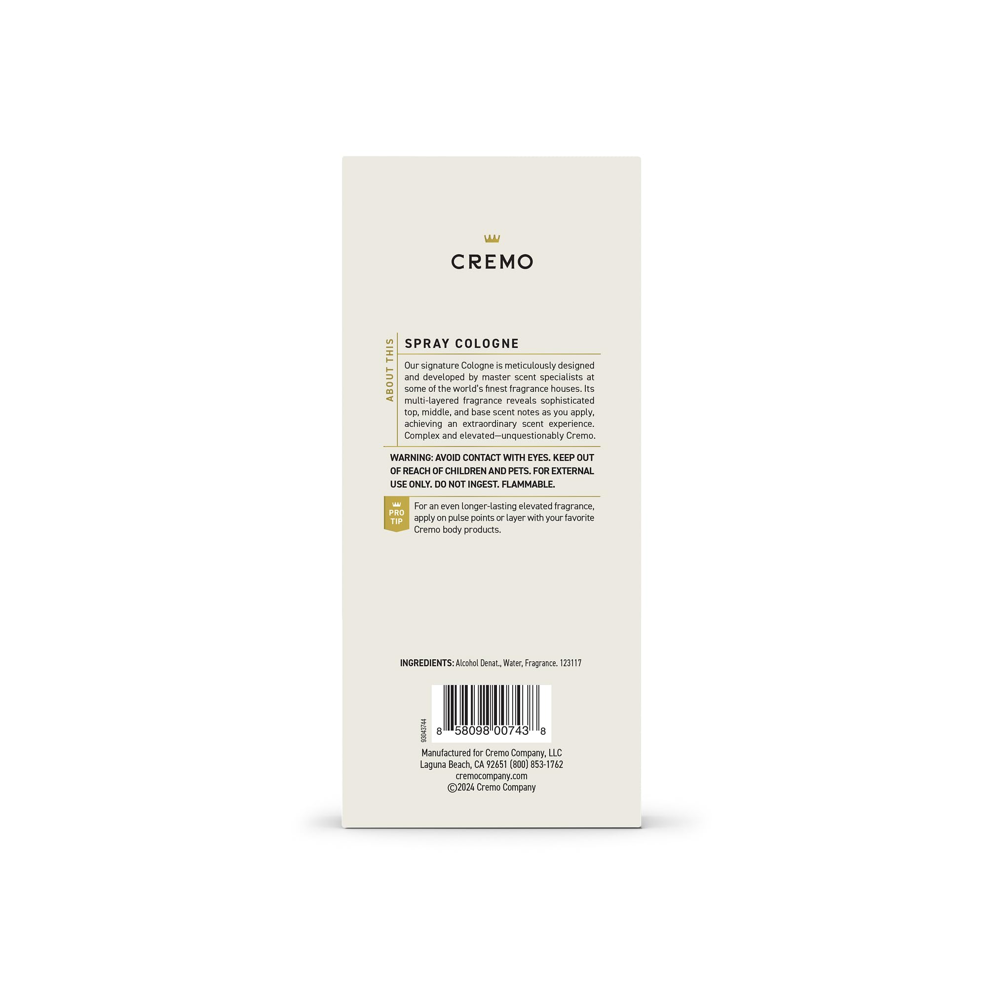 Cremo Cologne For Men - Spice & Black Vanilla Mens Cologne Spray, An Explosion of Vibrant Spices, Dark Woods and Black Vanilla, Multi-Layered Signature Men's Fragrances, 3.4 Fl Oz