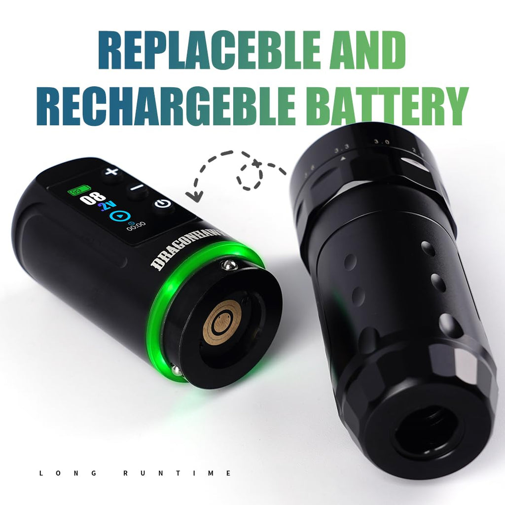 Dragonhawk L3 紋身套裝，無線/有線全套紋身槍套裝，7 種筆畫長度，2 個 2000mAh 電池，帶備用電池 RCA 插孔配件，專業紋身針（適合初學者）