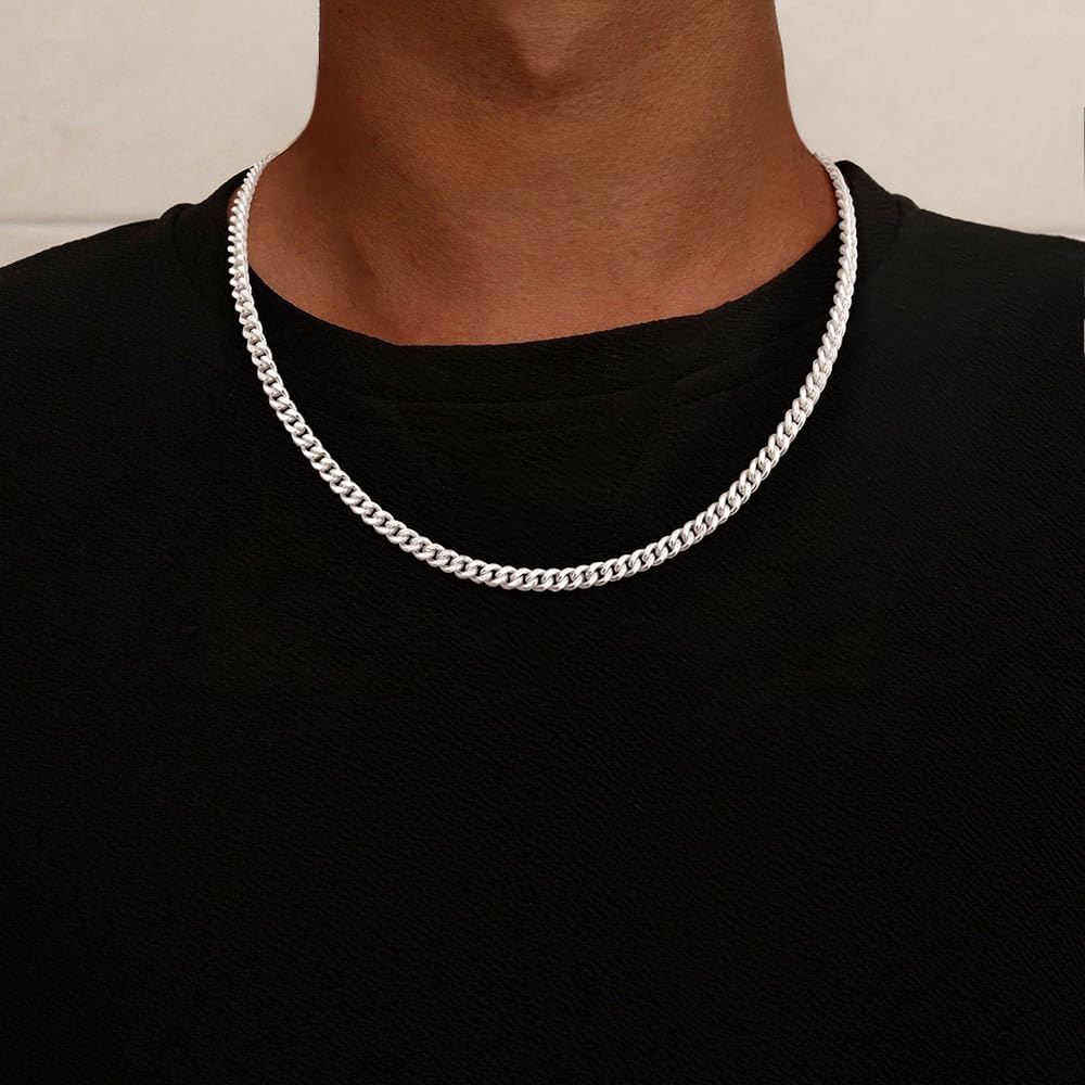 UPFAI Cuban Link Chains for Men, 925 Sterling Silver 5mm Diamond Cut Cuban Link Curb Chain Necklace Jewelry Gift for Men, 20 Inches