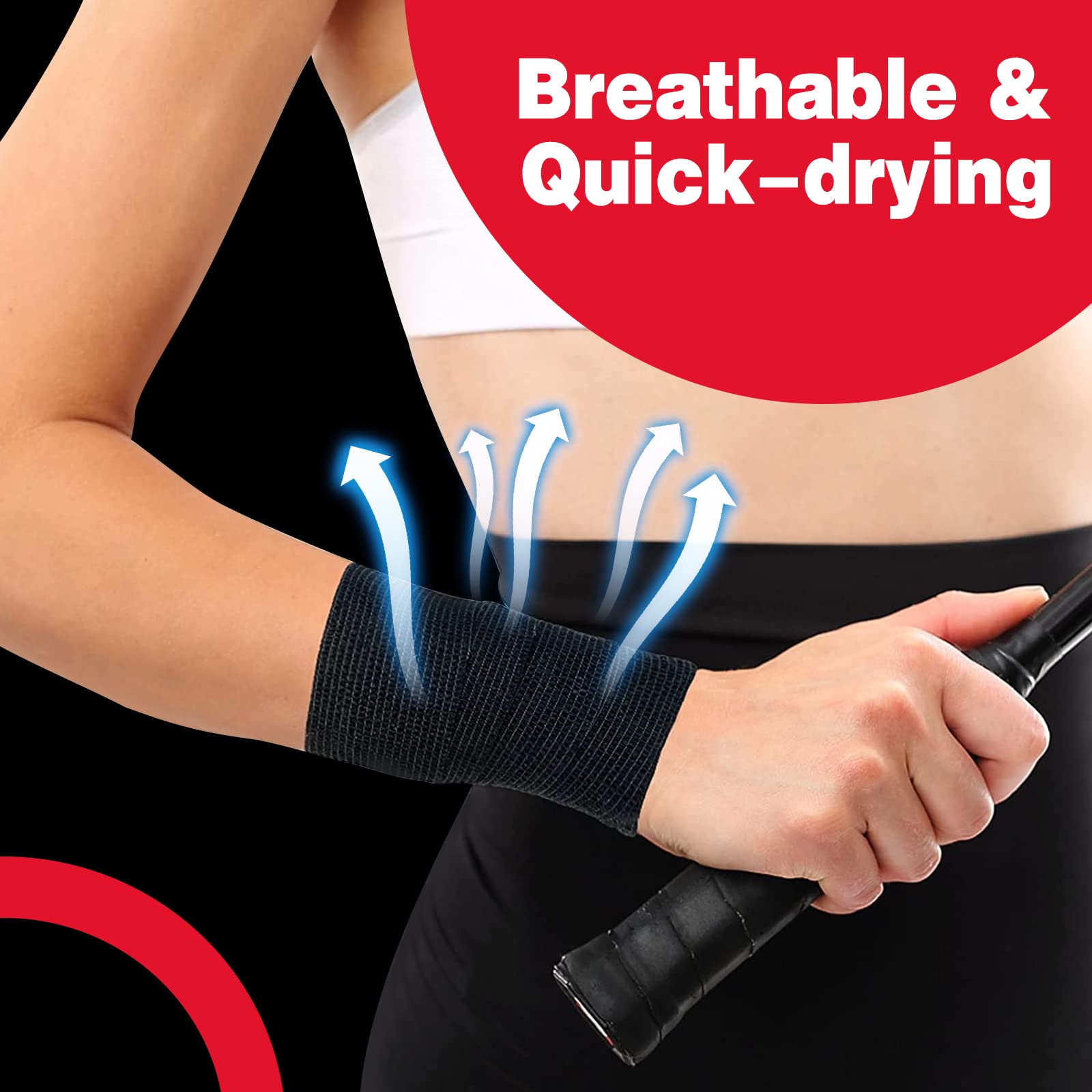 AZEN 16 Pack Self Adhesive Bandage Wrap Black, 2" X 5 Yards Black Athletic Tape, Vet Wrap, Tattoo Grip Tape Wrap，Ankle Tape, Cohesive Bandage Wrap