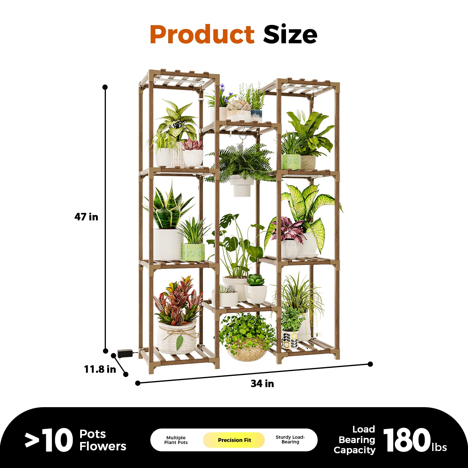 Bamworld Plant Stand with Grow Light Plant Shelf for Mutiple Pots Large Plant Holder for Living Room Patio Boho Home Decor for Gardening Warm Light