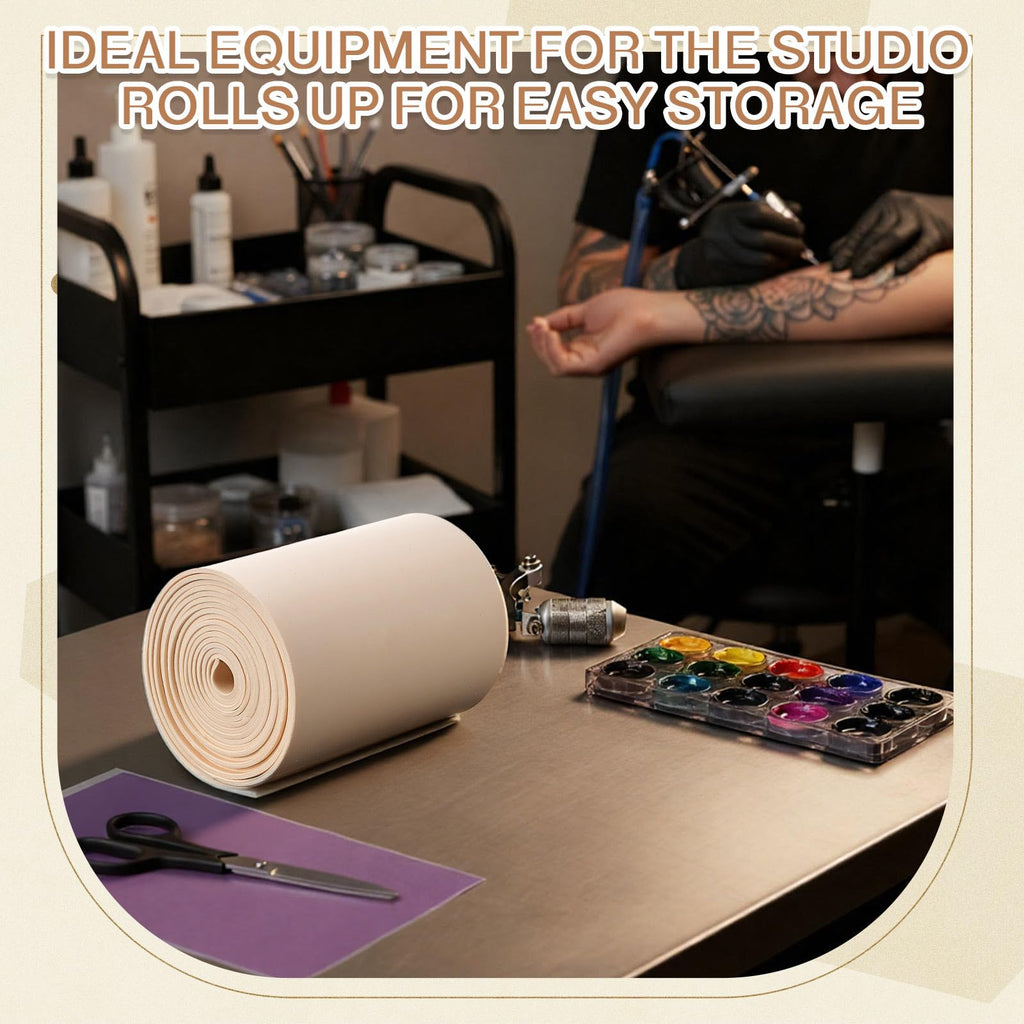 Heigble 148 x 6.3 Inch Rolled Blank 3mm Tattoo Practice Skin, One Roll Equivalent to 20+ Pieces Fake Skin Double Sides, Include 1 Scissors, 50 Pcs Transfer Papers, for Beginner Professional Practice