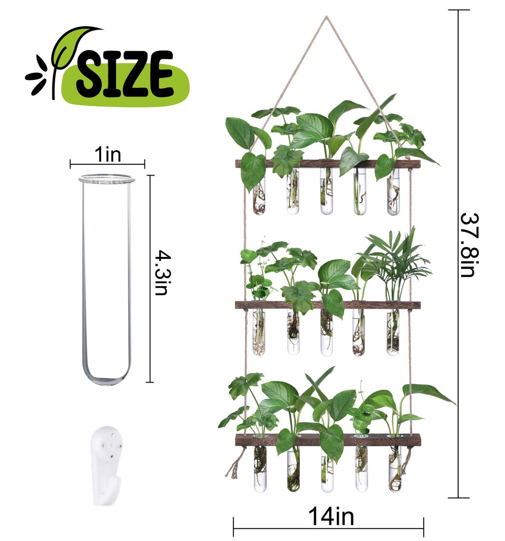 XXXFLOWER Wall Hanging Propagation Station with Wooden Stand 5 Glass Test Tubes 3 Tiered Planters Wall Terrarium for Home Office Plant Hanger Flower Vases Wall Decor Hydroponic Cuttings