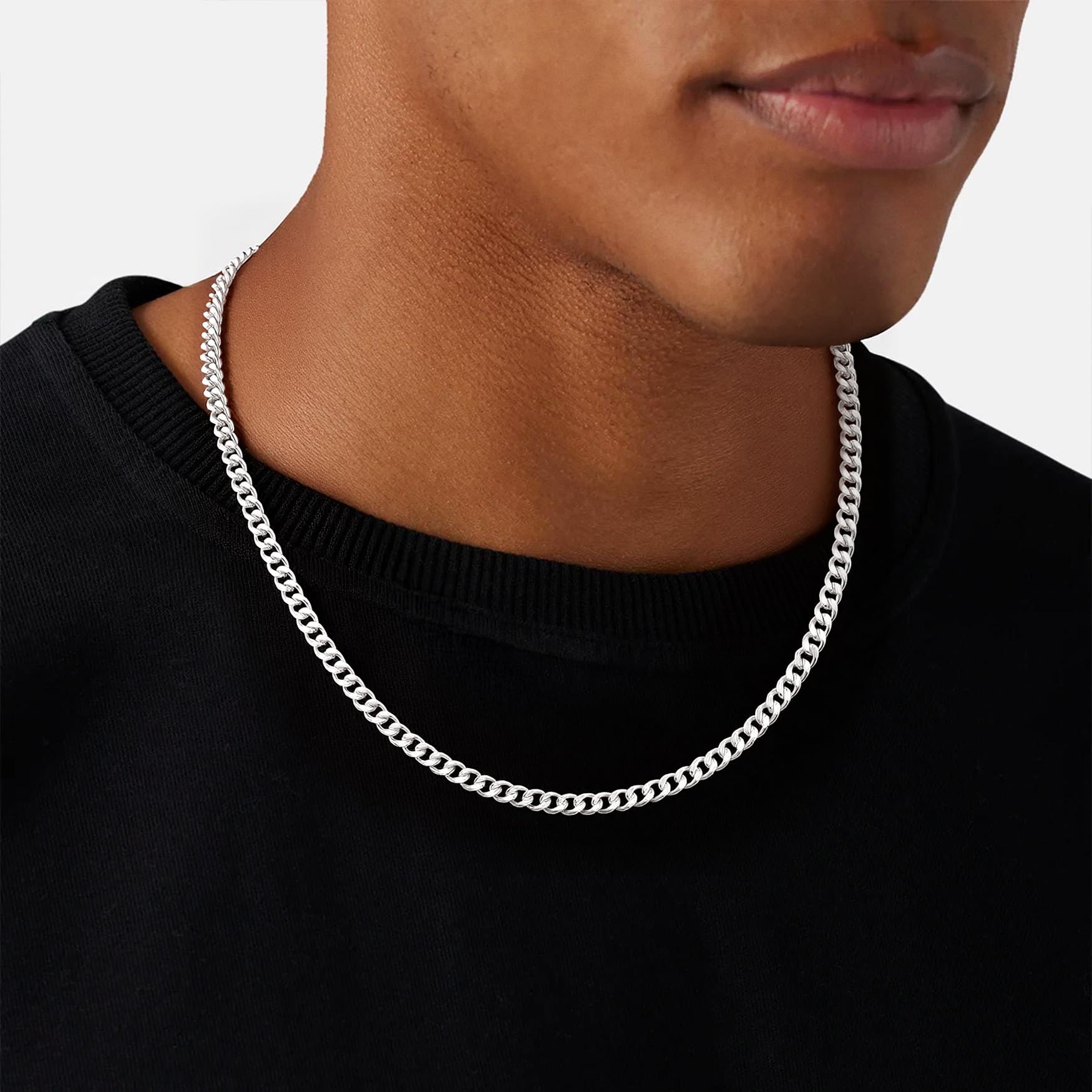 UPFAI Cuban Link Chains for Men, 925 Sterling Silver 5mm Diamond Cut Cuban Link Curb Chain Necklace Jewelry Gift for Men, 20 Inches