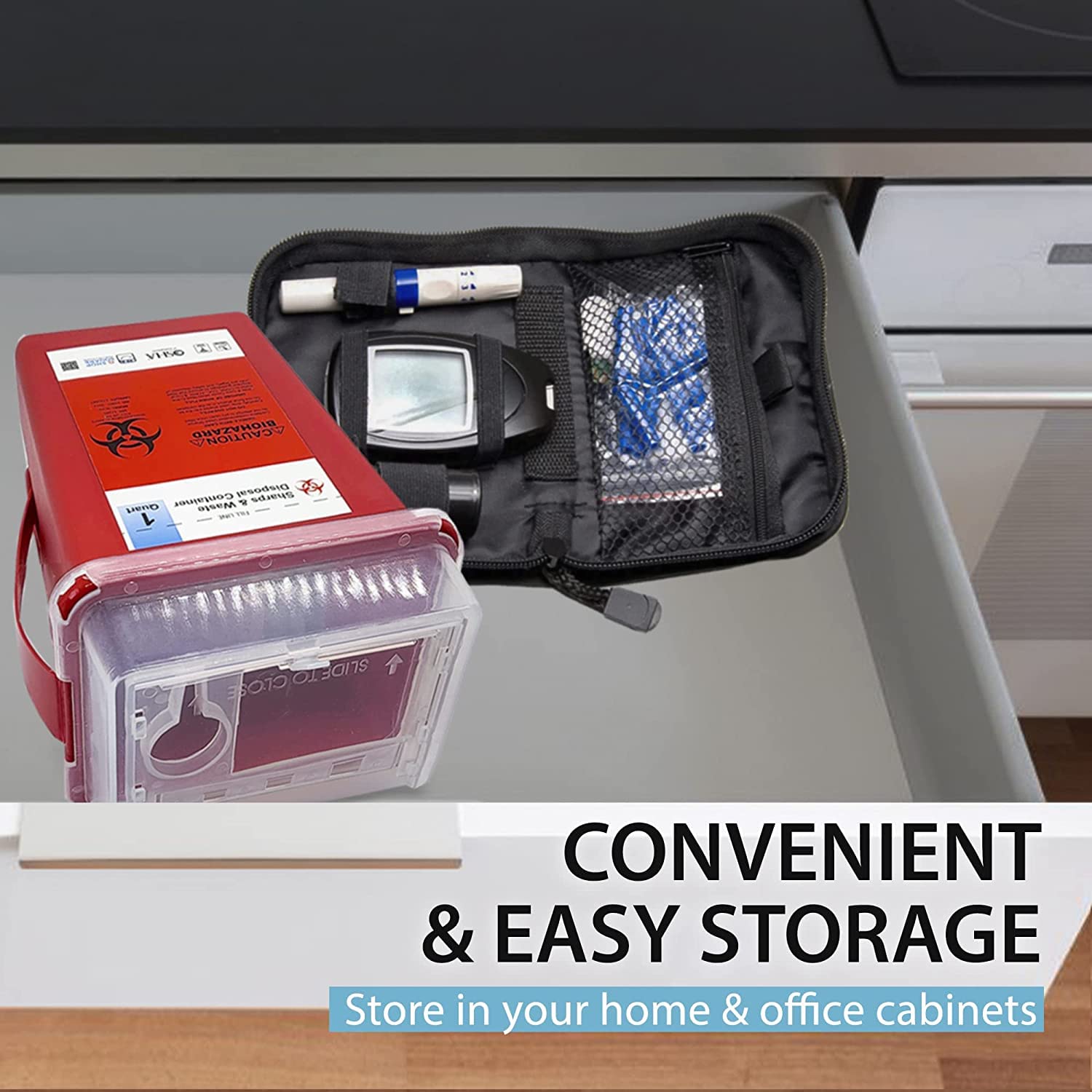 Sharps Containers for Home Use, Needle Disposal, Sharps Disposal, Small Biohazard Containers - 1 Quart