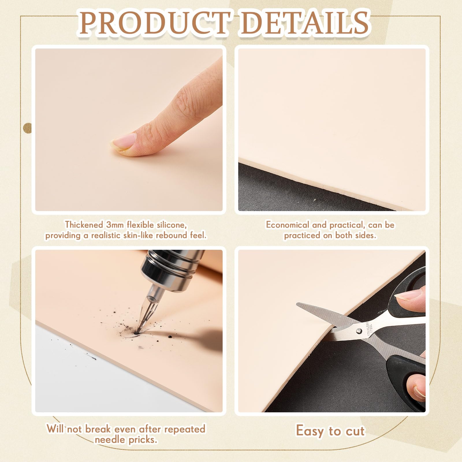 Heigble 148 x 6.3 Inch Rolled Blank 3mm Tattoo Practice Skin, One Roll Equivalent to 20+ Pieces Fake Skin Double Sides, Include 1 Scissors, 50 Pcs Transfer Papers, for Beginner Professional Practice