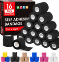 AZEN 16 Pack Self Adhesive Bandage Wrap Black, 2" X 5 Yards Black Athletic Tape, Vet Wrap, Tattoo Grip Tape Wrap，Ankle Tape, Cohesive Bandage Wrap