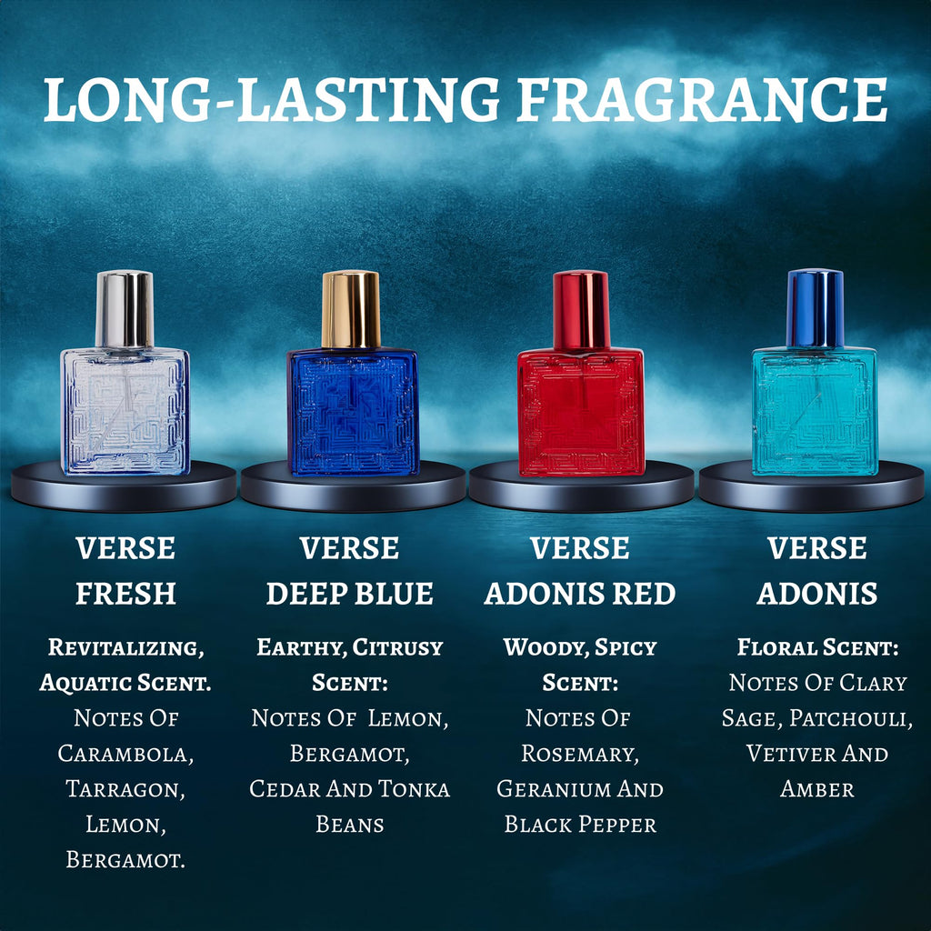 NovoGlow Verse 男士迷你四件套香水禮盒 - 芳香、花香、東方和木質香調 - 獨立包裝 - 旅行裝 - 25毫升淡香精