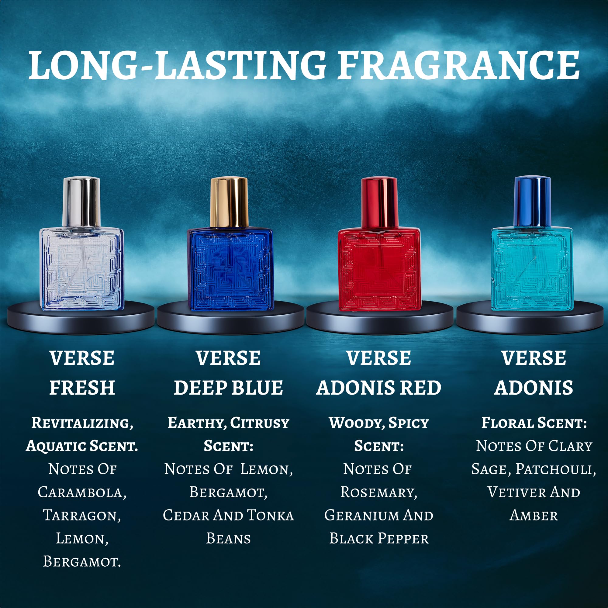 NovoGlow Verse 男士迷你四件套香水禮盒 - 芳香、花香、東方和木質香調 - 獨立包裝 - 旅行裝 - 25毫升淡香精