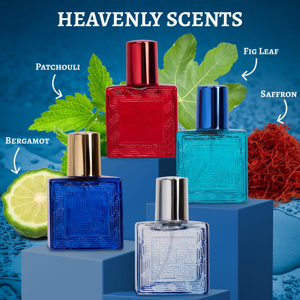 NovoGlow Verse 男士迷你四件套香水禮盒 - 芳香、花香、東方和木質香調 - 獨立包裝 - 旅行裝 - 25毫升淡香精