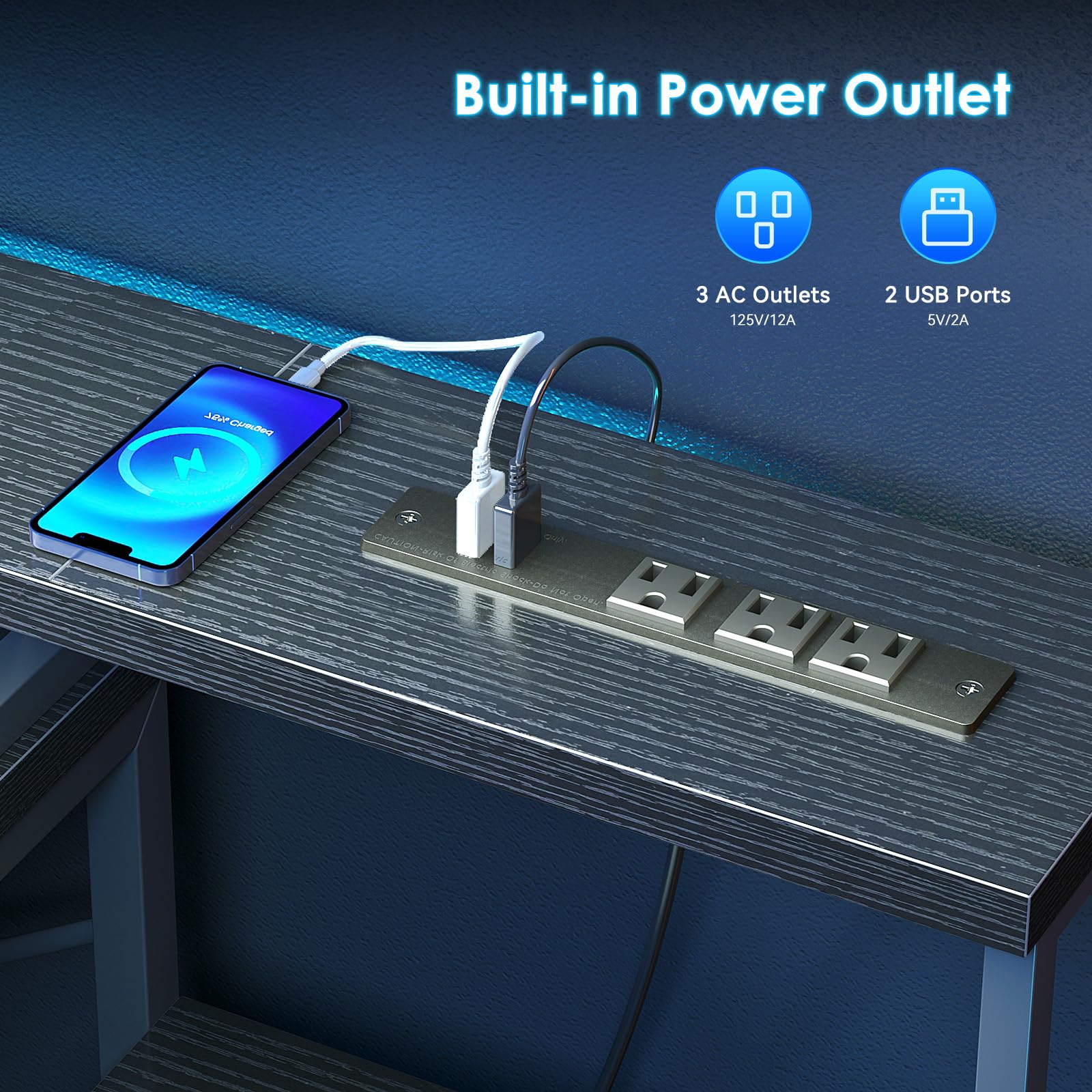 ODK 55吋電腦遊戲桌，附電源插座和4個抽屜，家用辦公桌，附顯示器支架和印表機架，黑色