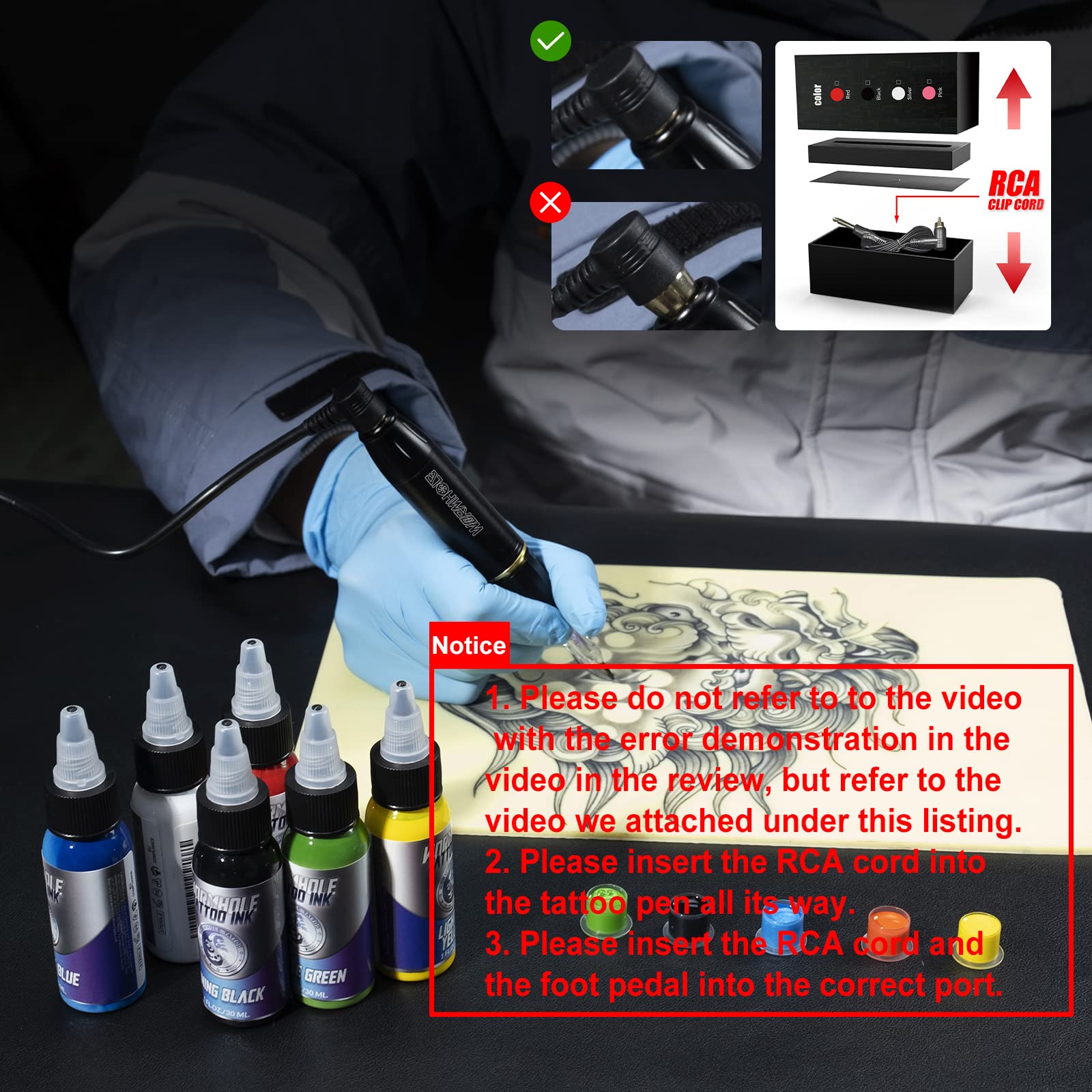 Tattoo Gun Kit Cartridge Tattoo Machine Kit Tattoo Kit Tattoo Pen Kit for Beginners Rotary Tattoo Pen Type Machine Kit Complete Tattoo Supplies WTK070