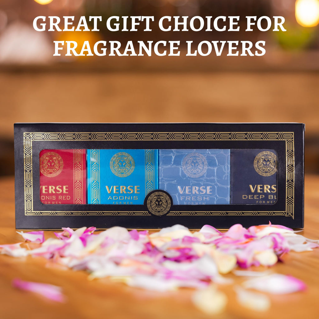 NovoGlow Verse 男士迷你四件套香水禮盒 - 芳香、花香、東方和木質香調 - 獨立包裝 - 旅行裝 - 25毫升淡香精