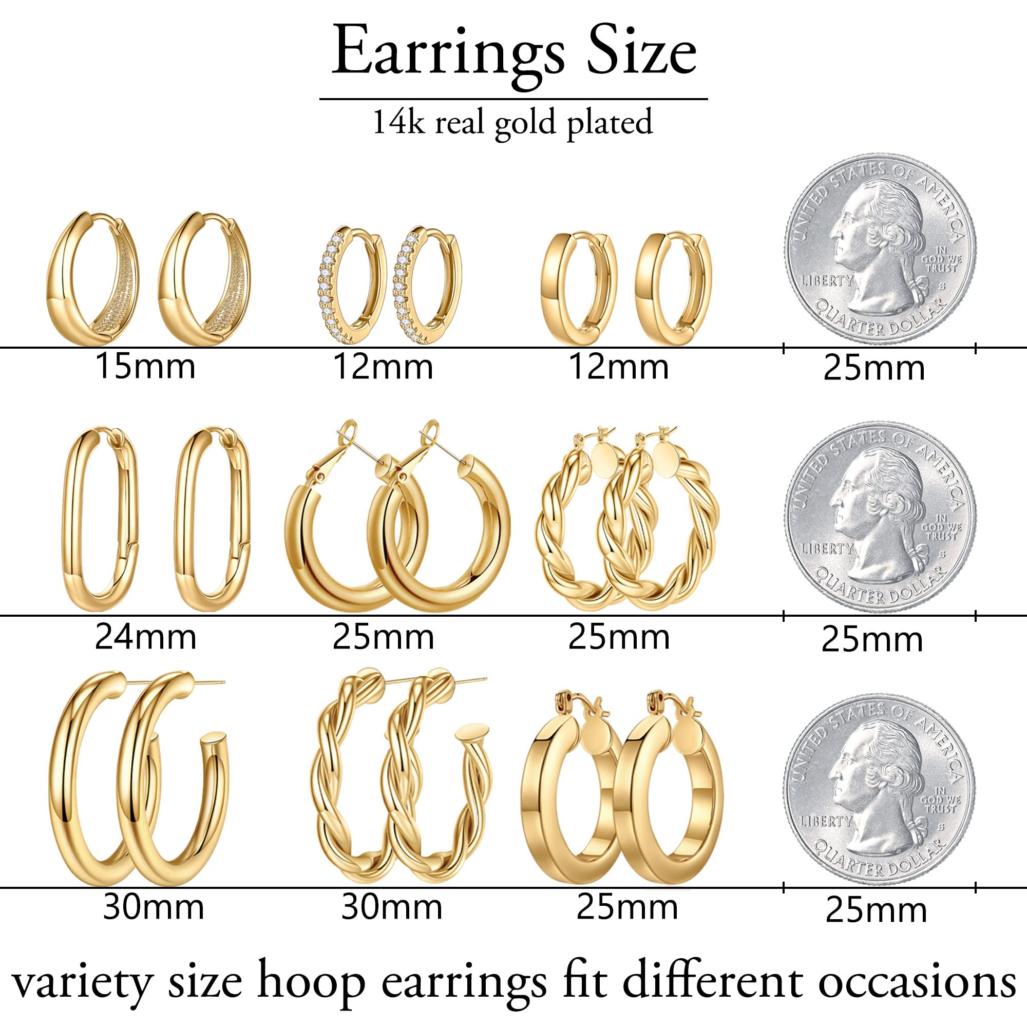 Yesteel 14K-Gold-Plated Hoop Earrings, 14k-Gold-Plated Small Hoop Earrings for Women Trendy Hypoallergenic Womens Hoops Huggie Earring, Jewelry Gifts for Women Her