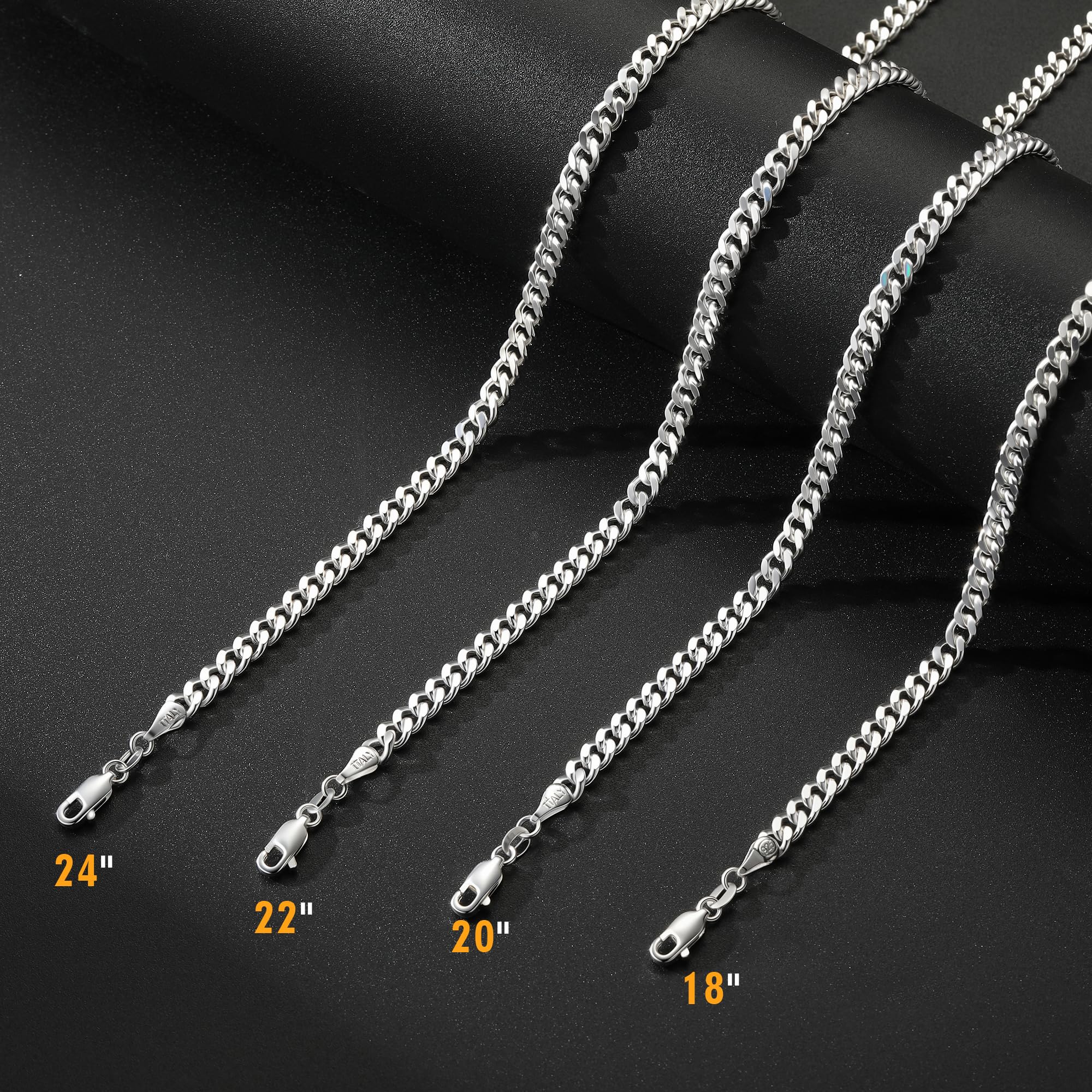 UPFAI Cuban Link Chains for Men, 925 Sterling Silver 5mm Diamond Cut Cuban Link Curb Chain Necklace Jewelry Gift for Men, 20 Inches